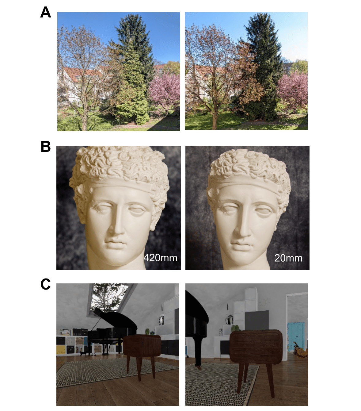 The impact of lighting, camera distance/focal length, and position on the appearance of an image